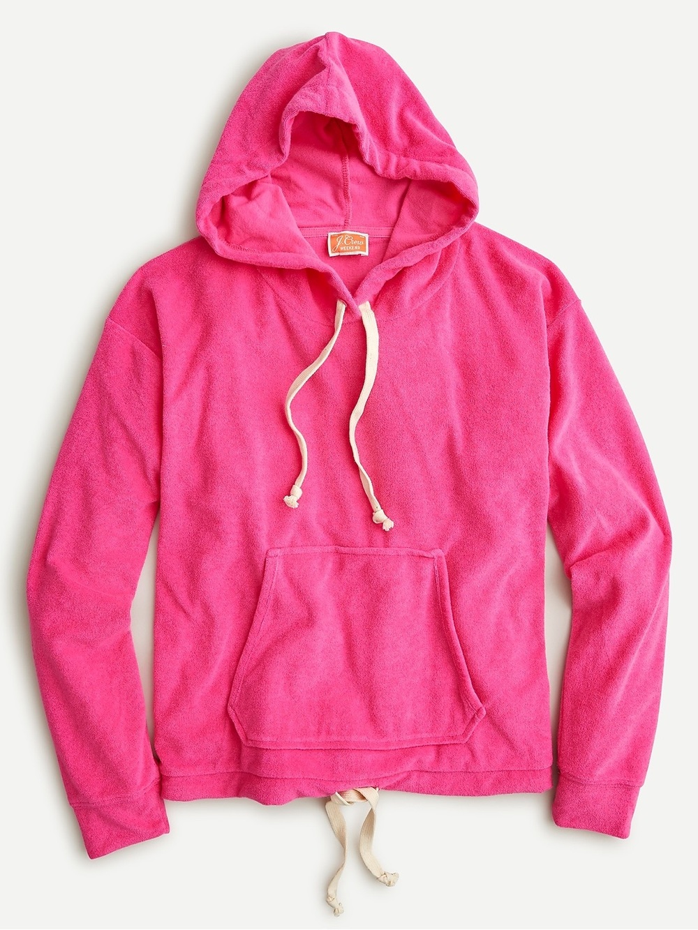 J.Crew Weekend Pink Towel Terry Pullover Hoodie, Size Large